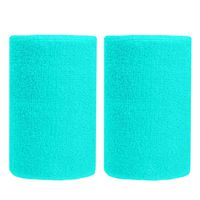 BBOLIVE 4' Inch Wrist Sweatband in 17 Different Neon Colors - Athletic Cotton Terry Cloth - Great for All Outdoor Activity(1 Pair) (Aqua Green)