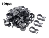 TOVOT 100 PCS R-type Clip Cable Clamp 3/4" (19 mm) Black Nylon Screw Wire Clips Fasteners Tubing Clips for Wire Management
