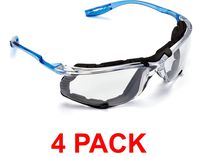 3M Safety Glasses, Virtua CCS Protective Eyewear 11872, Removable Foam Gasket, Clear Anti-Fog Lenses, Corded Ear Plug Control System (4 Pack)