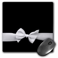 3dRose LLC 8 x 8 x 0.25 Inches Mouse Pad, Elegant and Classy White Ribbon Bow On Sleek Stylish Black - Women's Retro Fashion Style (mp_56658_1)