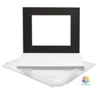 Mat Board Center, Pack of 10, Black Pre-Cut 16x20 Picture Mat for 11x14 Photo with Backing & Clear Bags