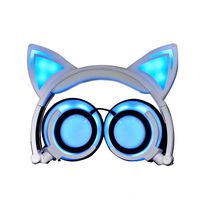 Eoncore Foldable LED Lights Cat Ear Headphones for Kids Teens USB Rechargeable 3.5mm Stereo On-Ear Music Gaming Earphones Headband Headsets (White)
