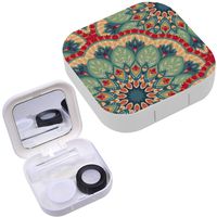 Portable Contact Lens Case Box Travel Kit Mirror + Bottle + Tweezers Container Holder [ Round Ornament ]