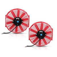 (Pack of 2) 12" Electric Radiator Cooling Fan Push Pull Electric Slim Fan 12V 80W 1550 CFM with Mounting Kit Red（Diameter 12" Depth 2.56")