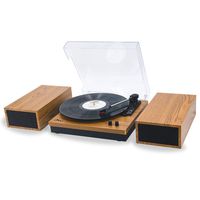 LP&No.1 Retro Belt-Drive Bluetooth Turntable with Separable Stereo Speakers,3 Speed Vinyl Record Player