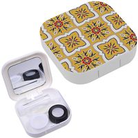 Portable Contact Lens Case Box Travel Kit Mirror + Bottle + Tweezers Container Holder [ Italian Tile ]