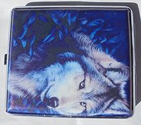 Metal Cigarette Case Wolf Design - Book Open Style - Fits Kings
