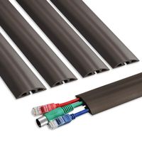 6.5 ft Floor Cable Cover - Straight Cord Protector - Durable Low Profile PVC Duct - Flexible 3 Channel Wire Cover in Workshop, Concerts, Office Home Doorway, 5X L15.6in W2in H0.5in, Dark Brown
