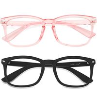 MEETSUN Blue Light Blocking Glasses, Anti Eye Strain Headache (Sleep Better),Computer Reading Glasses UV400 Transparent Lens (Matte Black Frame + Transparent Pink Frame / 2 PACK, 53)