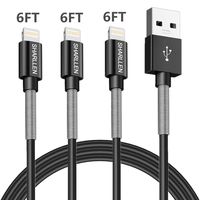 iPhone Charger Cable SHARLLEN MFi Certified Spring iPhone Lightning Cable 6FT 3Pack Long iPhone Data Cable Wire USB Fast iPhone Charging Cord Compatible iPhone XS/MAX/XR/X/8/7/6/5/iPad/iPod(Black)