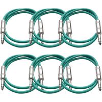Seismic Audio SATRX-3Green6  6 Pack of Green 3' 1/4"TRS to 1/4" TRS Patch Cables