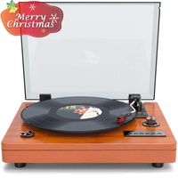 Turntable Vinyl Record Player Belt Driven with Built in Stereo Speaker, Eonsix Wireless Connection Vintage Style Turntable, Supports USB to MP3 Record with 3 Speed Play, Natural Wood