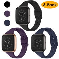 CAVN 3 Pcs Sport Bands Compatible with Fitbit Versa 2 / Versa/Versa Lite, Bands for Women Men Silicone Narrow Watch Strap Replacement Waterproof Breathable Wristband Accessories
