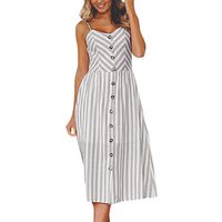 KYLEON Maxi Women's Dresses Summer Floral Bohemian Spaghetti Strap Button Down Swing Midi Dress with Pockets