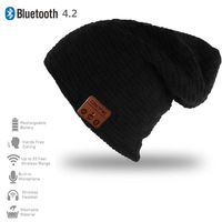 HONGYU Bluetooth Beanie Hat Winter Warm Soft Knit Hat Cap with Wireless Headphone Stereo Speaker Mic Hands Free Compatible with Android Cell Phones Support Memory Cards - Black