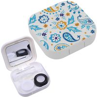 Portable Contact Lens Case Box Travel Kit Mirror + Bottle + Tweezers Container Holder [ Decorative Floral Embroidery ]