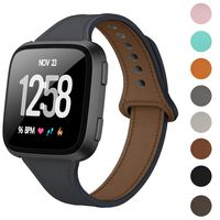 DAIKA Leather Bands Compatible with Fitbit Versa/Versa 2/Versa Lite for Women Men Slim Soft Replacement Strap for Fitbit Versa Smart Watch(L/6.8"-8.9",Midnight Blue)