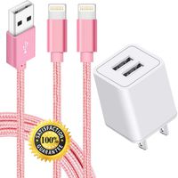 Boost Charger, 2-Pack 6FT Nylon Braided Fast Charging Cord Data Sync Transfer Cable USB Wall Charger Dual Port Plug Power Adapter Compatible with Phone XS MAX/XR/X/8/7/Plus/ 6S/ 6 /SE/Tablet, Pink
