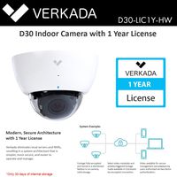 Verkada D30 Security Systems Indoor Camera with 1 Year License, eliminates NVRs D30-LIC1Y-HW