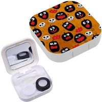 Portable Contact Lens Case Box Travel Kit Mirror + Bottle + Tweezers Container Holder [ Halloween Bright Kids Doodle ]