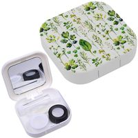 Portable Contact Lens Case Box Travel Kit Mirror + Bottle + Tweezers Container Holder [ Watercolor Meadow Weeds Herbs ]