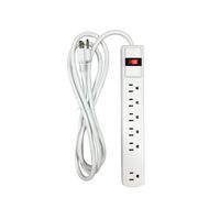 6-Outlet Grounded Surge Protector Power Strip, 450 Joule, 6-Foot Cable Cord Extension, Wall mountable, UL Listed, Ideal for Office or Home, White