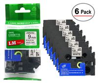 LM Tapes - 6/Pack Premium 3/8" Black Print on White Label (9mm 0.35 Laminated) Compatible with P-Touch TZe-221 Tape and Comes with Great Tape Color/Size Guide for Easy reordering.
