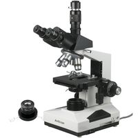AmScope T490B-30W-DK Compound Trinocular Microscope, WF10x and WF20x Eyepieces, 40X-2000X Magnification, Brightfield/Darkfield, 30W Halogen Illumination, Abbe Condenser, Double-Layer Mechanical Stage, Sliding Head, High-Resolution Optics