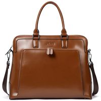 CLUCI Briefcases for Women Oil Wax Leather Slim Business 14 inch Laptop Vintage Ladies Shoulder Bags Brown