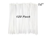 HAODE FASHION 120 Pack Long 14 Inch White Clear Strong Cable Ties, Upgrade Industrial UV Resistant Durable Life Zip Ties, Heavy Duty Cable Management for Large Objects (50LB, White, Outdoor Use)