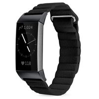 Shangpule Compatible for Fitbit Charge 3 and Charge3 SE Bands, Genuine Leather Loop Band with Unique Magnetic Replacement Wristbands Strap for Women Men Small Large (Black)