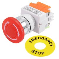 HLin 22mm Mounting Hole Latching Emergency Stop Push Button Switch Red with 60mm Emergency Stop Sign 1NO 1NC