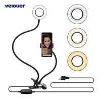 Velouer Selfie Ring Light (3 Color Light 10 brightness) Clip Cell Phone Holder for Live Stream,Video Chat,Facebook,YouTube,360 Rotating Arms Lazy Bracket Desk LED Lamp for Bedroom,Office,Kitchen Black