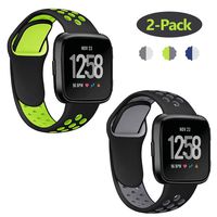 Lintelek Silicone Replacement Bands Compatible with Fitbit Versa, Eco-Friendly Wristband Breathable Soft Bands Washable Straps for 5.5-8.5 Inches, Quick Drying (Large, Black Grey and Black Yellow)
