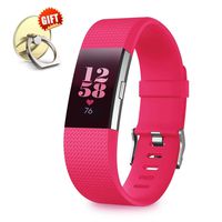 IYOU Compatible for Fitbit Charge 2 Replacement Bands, Classic Edition Adjustable Silicone Sport Wristbands Fitbit Charge 2 Bands for Women and Men, Rose, Small,【Gift】 1X Finger Ring Stand