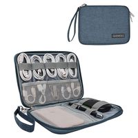 GANAMODA Small Travel Electronics Cable Organizer Bag for Hard Drives, Cables, Charger (Navy Blue)