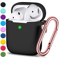 Airpods Case, Full Protective Airpods Case Cover Silicone Airpods Case Keychain for Girls and Women, Soft Chargeable Headphone Case with Rose Gold Carabiner for AirPods 2 and 1, Black