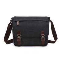 Vintage Canvas Satchel Messenger Bag Travel School Crossbody Shoulder Bag with Multi Pockets Card Slots Fit 11.6 12.3 inch Laptop Chromebook Ultrabook Notebook For Men Women Student Boy Girl (Black)