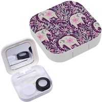 Portable Contact Lens Case Box Travel Kit Mirror + Bottle + Tweezers Container Holder [ Elephants Jungle ]