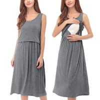 Iusun Women's Maternity Dress with Pockets O-Neck Sleeveless Layer Sundress Nursing Breastfeeding Pregnants for Summer Daily Vacation Holiday