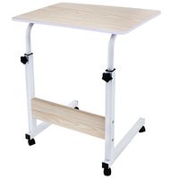 DL furniture - Adjustable Height Laptop Desktop Table Stand, Over Bed Side Table With Wheels | Metal Frame & Natural Surface
