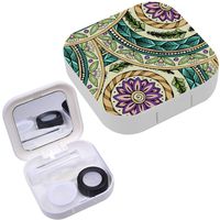 Portable Contact Lens Case Box Travel Kit Mirror + Bottle + Tweezers Container Holder [ Ornamental Ethnic Islam ]