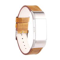 For Fitbit Charge 2 Band Leather, AISPORTS Crazy Horse Leather Smart Watch Wristband Adjustable Replacement Bands with Metal Bracelet Buckle Clasp for Fitbit Charge 2 Smart Fitness Tracker - Brown