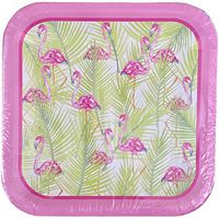 Party! Set of 14 Square 9 in Paper Plates ~ Pink Flamingo