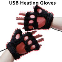 DECVO USB 2.0 Powered Stripes Heating Pattern Knitting Wool Cute Heated Paw Gloves Fingerless Hands Warmer Mittens Laptop Computer Warm Gloves for Women Men Girls Boys (Black)