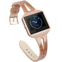 YiJYi Leather Bands Compatible with Fitbit Blaze,Slim Band with Metal Frame Replacement Sport Strap Wristband for Women Men (Y-Bling Rose Gold)
