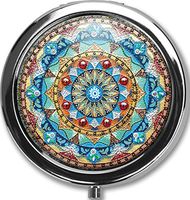 Mandala Custom Round Black Pill Case Pocket 2.1 inches Medicine Tablet Holder Organizer Case for Purse/Three-Compartment Pill Box/Black Pill Case
