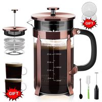 Upgraded French Press Coffee Maker Stainless Steel 34 oz, Coffee Press with Stainless Steel Stand Precise Scale Easy to Clean Durable Heat Resistant Glass Black/Copper/Silver