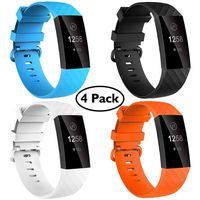 Velavior Waterproof Bands for Fitbit Charge 3/ Charge3 SE, Pack of 4, Soft Adjustable Replacement Wristbands for Women Men Small Large (Black/Orange/Sky Blue/White, S: for 5.5"-7.1" Wrist)