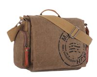 Casual Business Canvas Shoulder Purse Bookbag Hiking Satchel Messenger Handbag Laptop Crossbody Tote Bag, Coffee